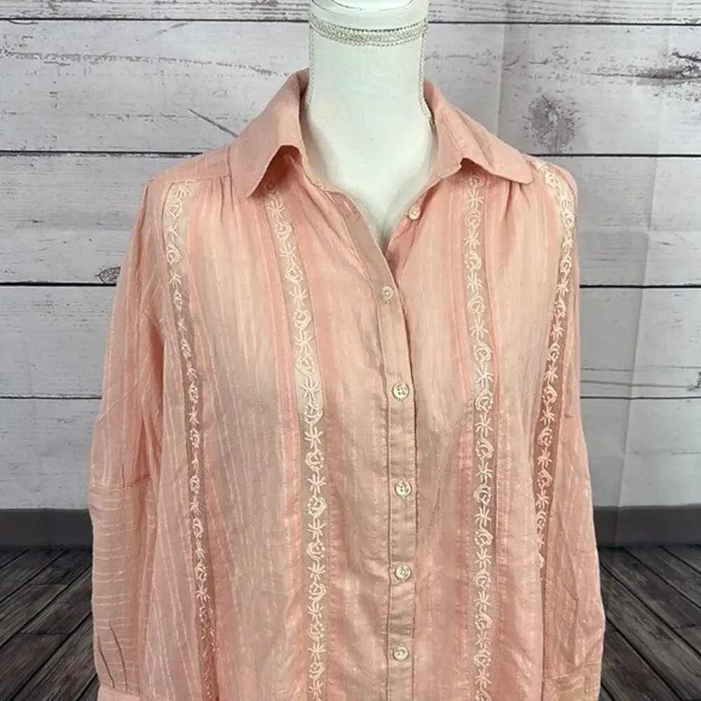 Free People Top Tunic Womens XS Pink‎ Mikaila Cottagecore Rose Blush Boho